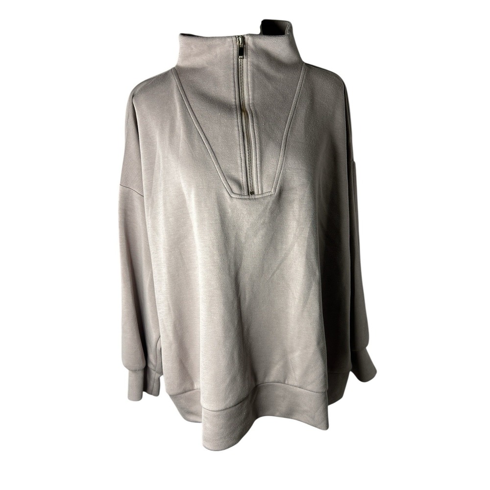 Elie Tahari 1/4 Zip Mock Neck Long‎ Sleeve Sweater Fleecy Inside Pinky-Purple 2X